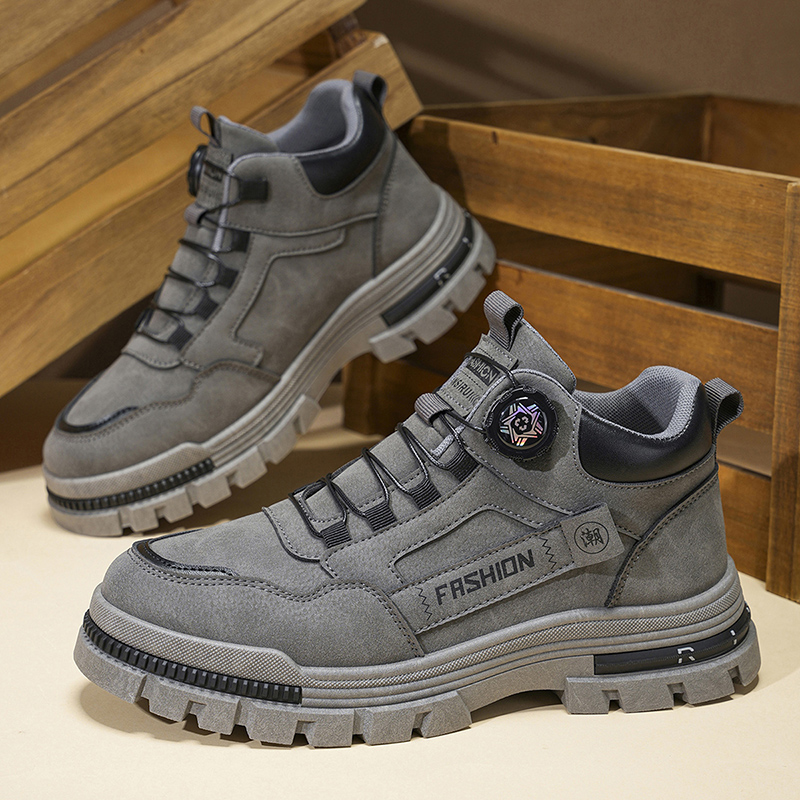 Leather Work Fabric - Men's Mid Top Work Boots Chunky