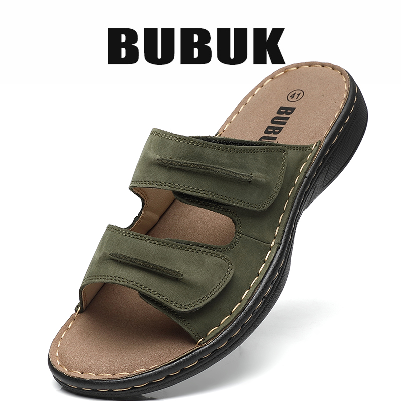 Leather Work Fabric - Bubuk Men's Genuine Leather Sports Slippers,