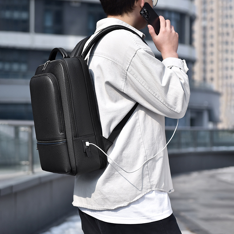 PU Leather Men's Backpack USB  - Leather Work Bag recensie en prijs