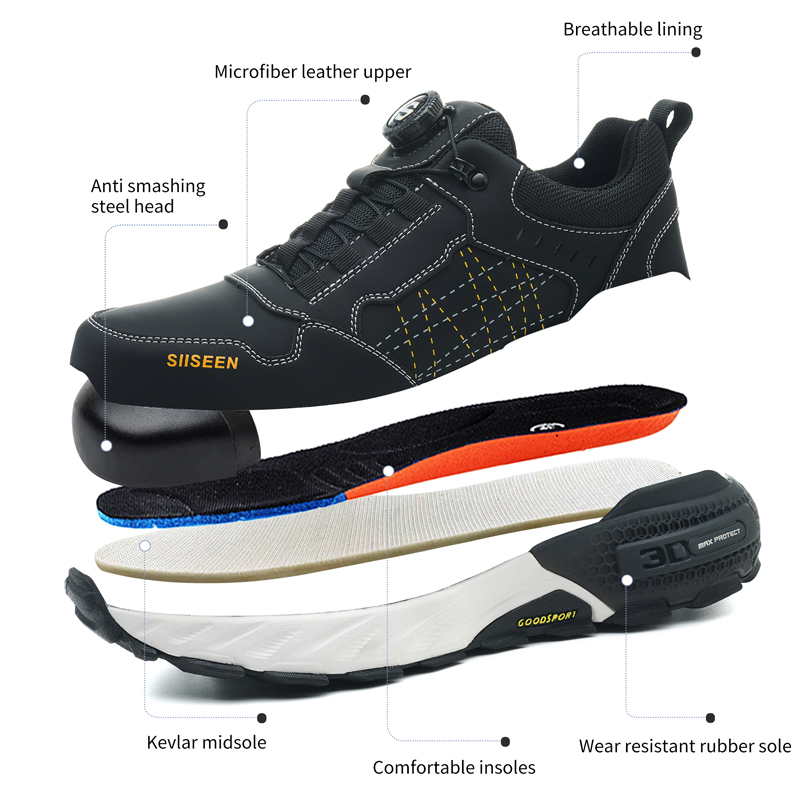 Black Leather Safety Shoes Sec - Leather Work Fabric recensie en prijs